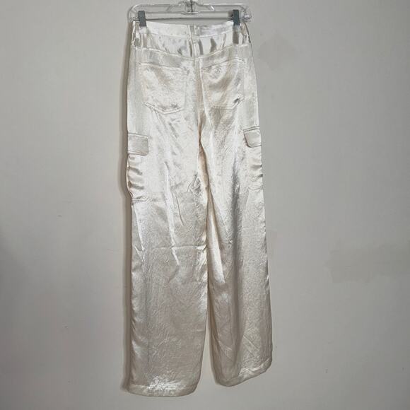Theory Ivory Satin Wide Leg Cargo Pants Size 00/XS - Picture 5 of 9